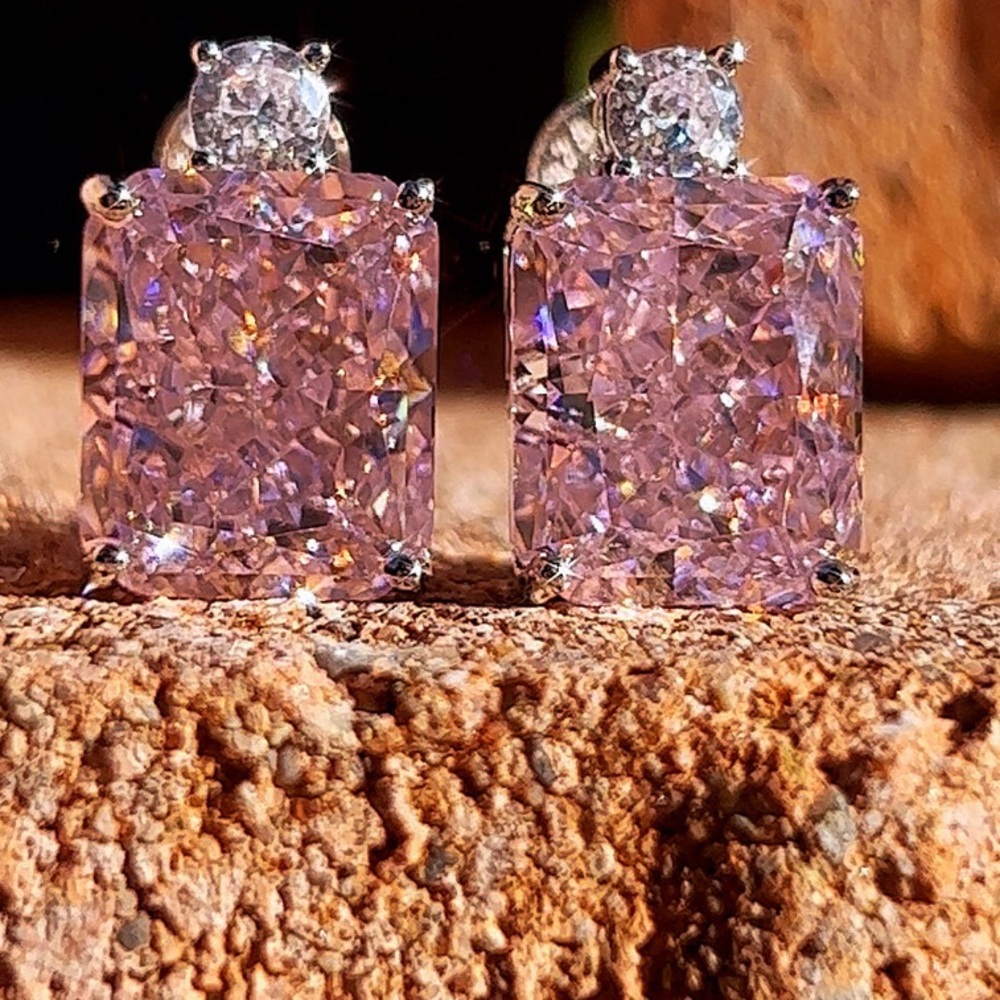 3.5ct Pink Sapphire Radiant Cut Earrings